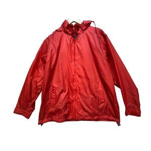 Lands End Womens Full Zip Windbreaker Hooded Outdoors Jacket Size L 14-16 Red